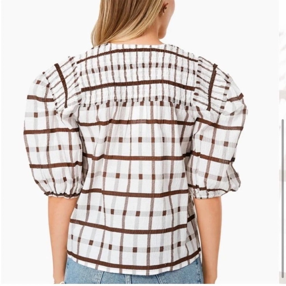 NWT Moon River 100% cotton size Small brown grid top - Picture 8 of 8